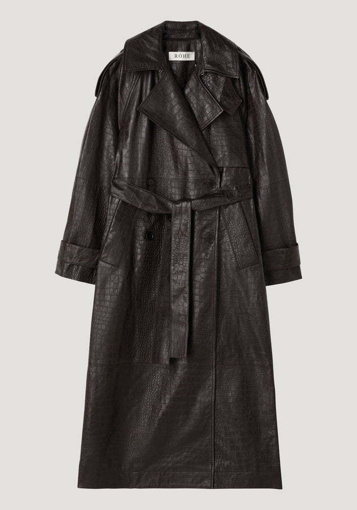 Leather croco trenchcoat | mahogany