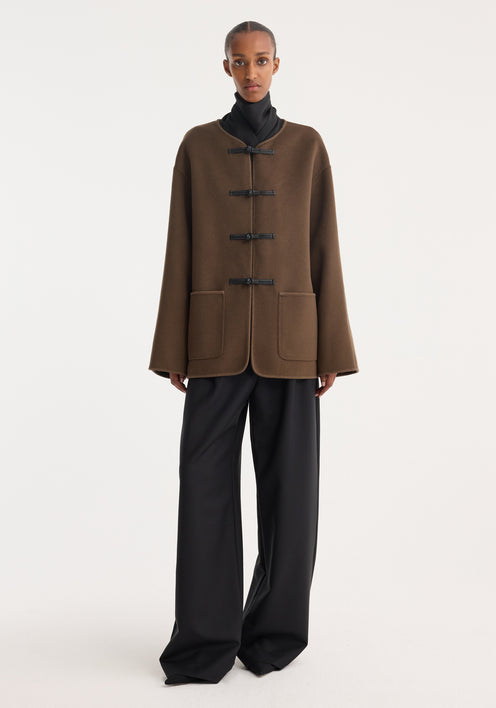 Mandarin double-faced wool jacket | taupe