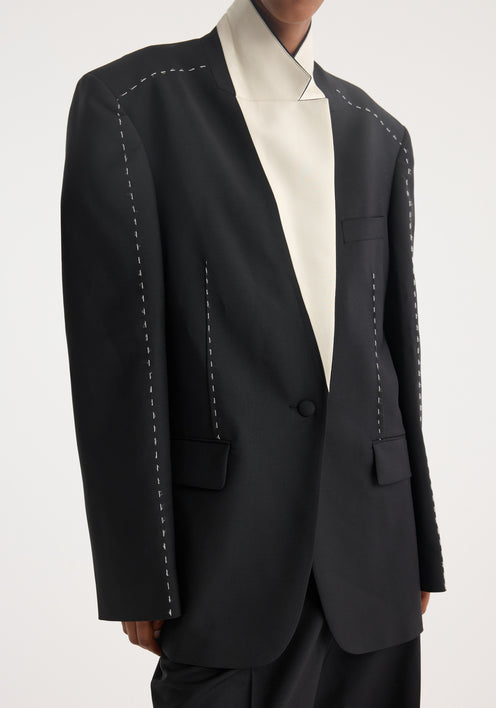 Contrast detail blazer | black
