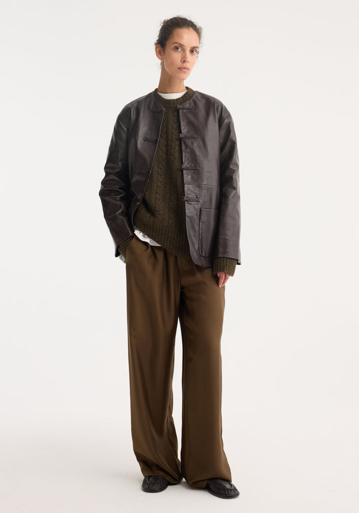 Pankou closure leather jacket | mahogany