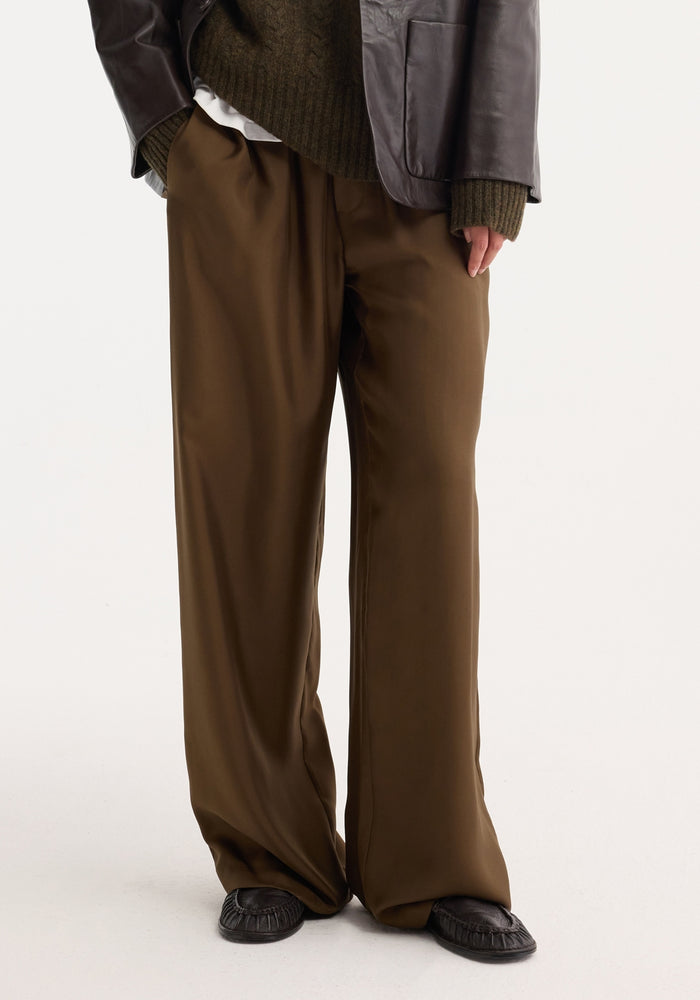 Wide leg silk trousers | forest