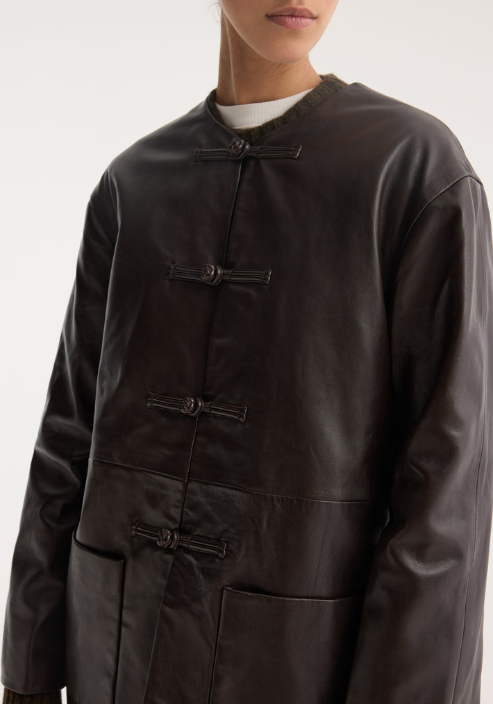 Pankou closure leather jacket | mahogany