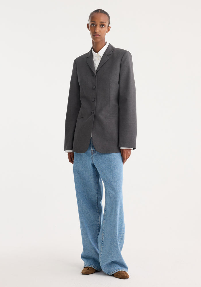 Fitted wool blazer | dark grey melange