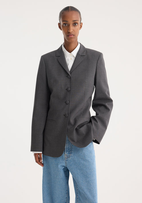 Fitted wool blazer | dark grey melange
