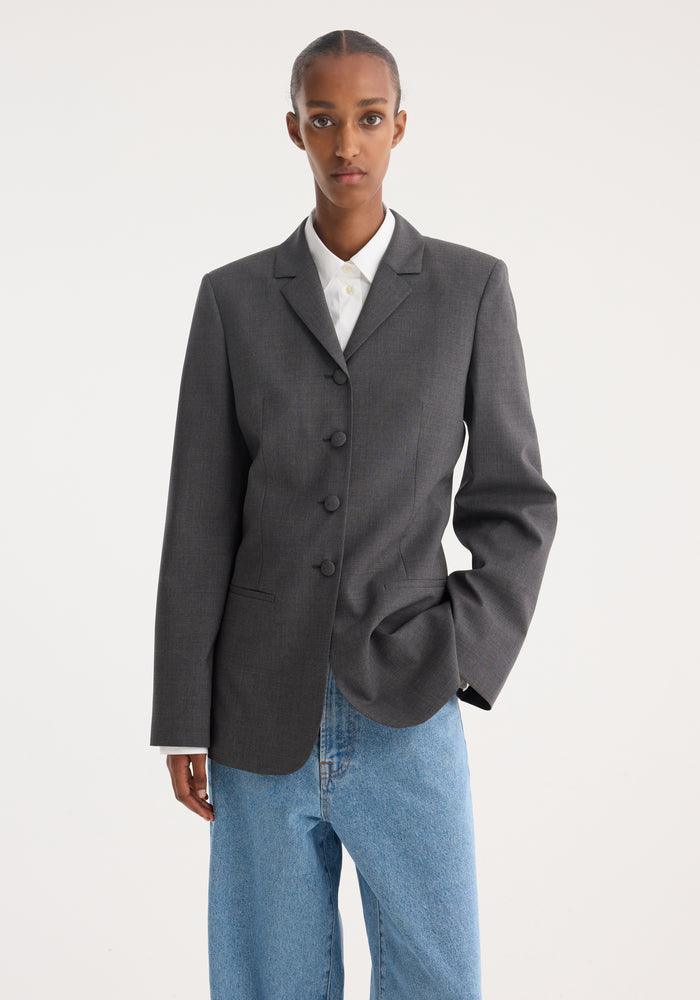 Fitted wool blazer | dark grey melange
