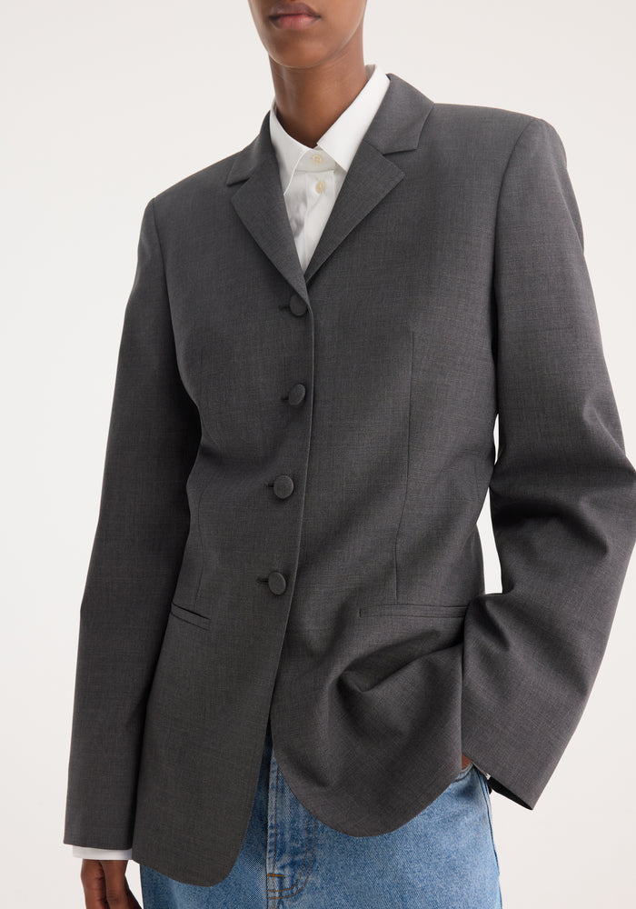 Fitted wool blazer | dark grey melange