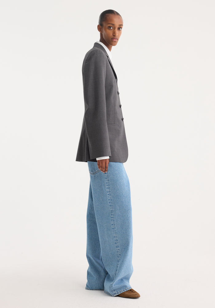 Fitted wool blazer | dark grey melange