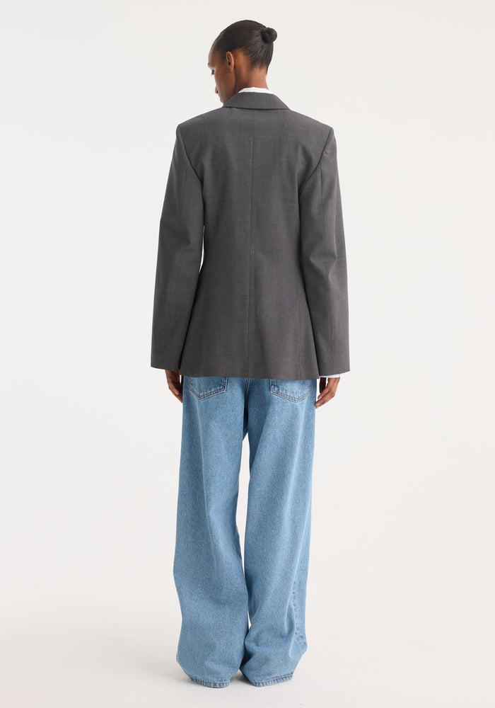 Fitted wool blazer | dark grey melange