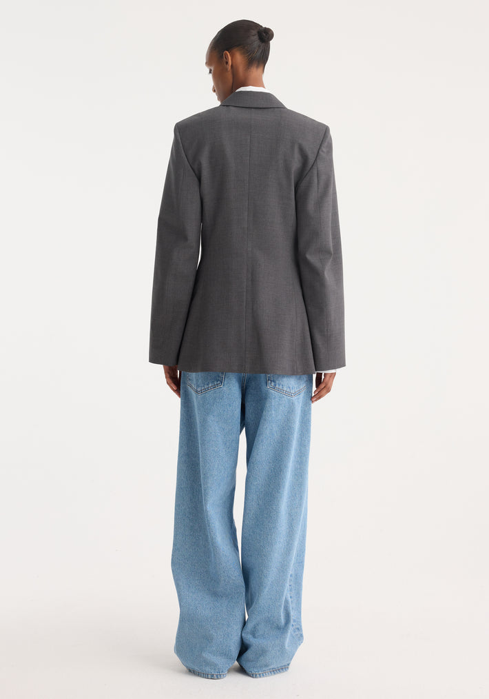 Fitted wool blazer | dark grey melange