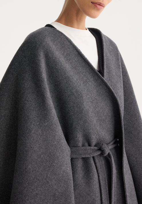 Double-faced belted poncho | mid grey melange