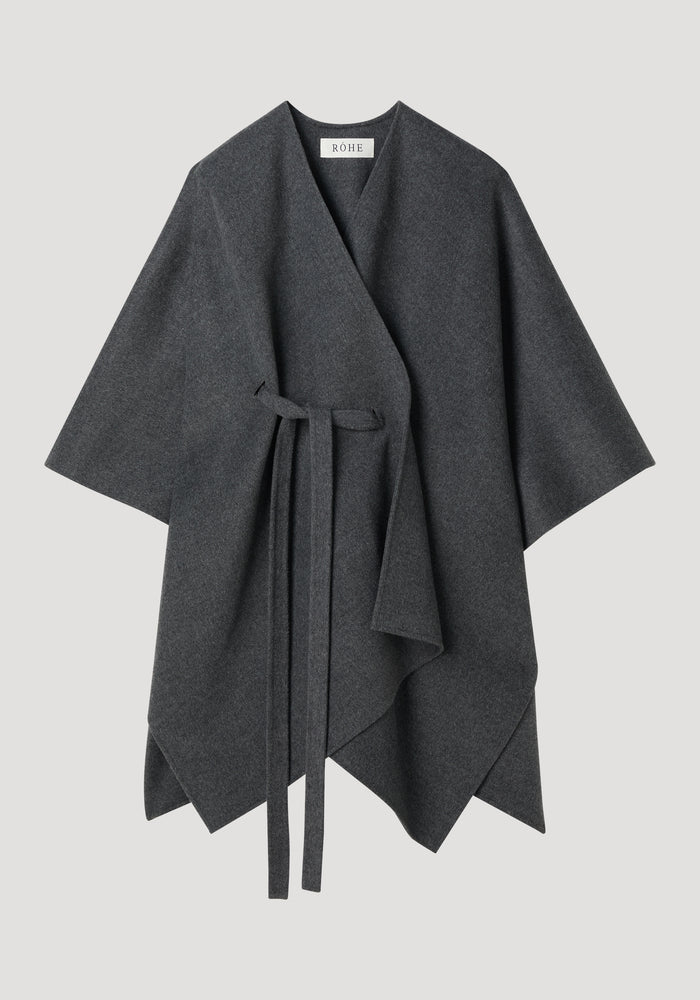 Double-faced belted poncho | mid grey melange
