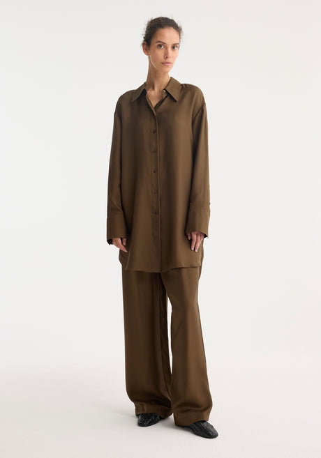 Signature elongated silk shirt | forest