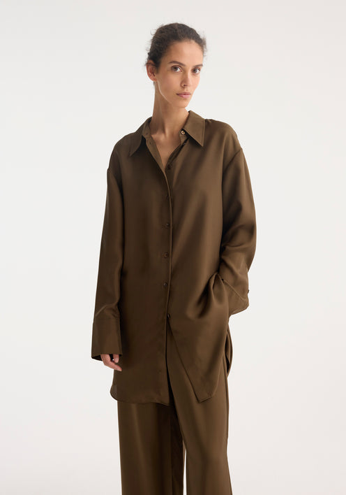 Signature elongated silk shirt | forest