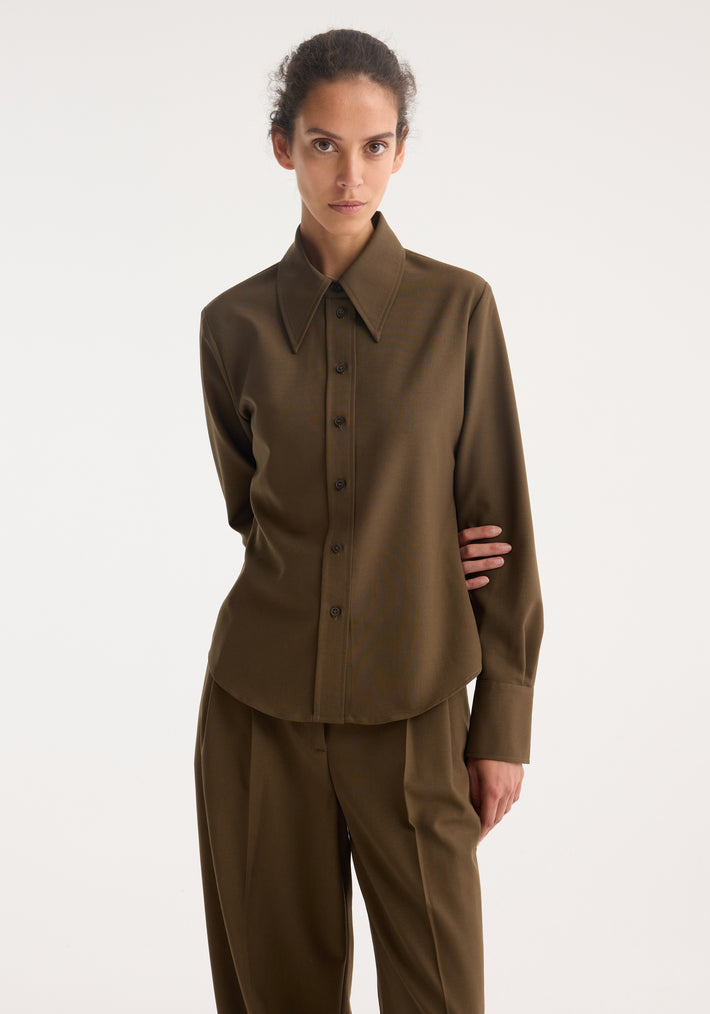 Fitted wool shirt | forest