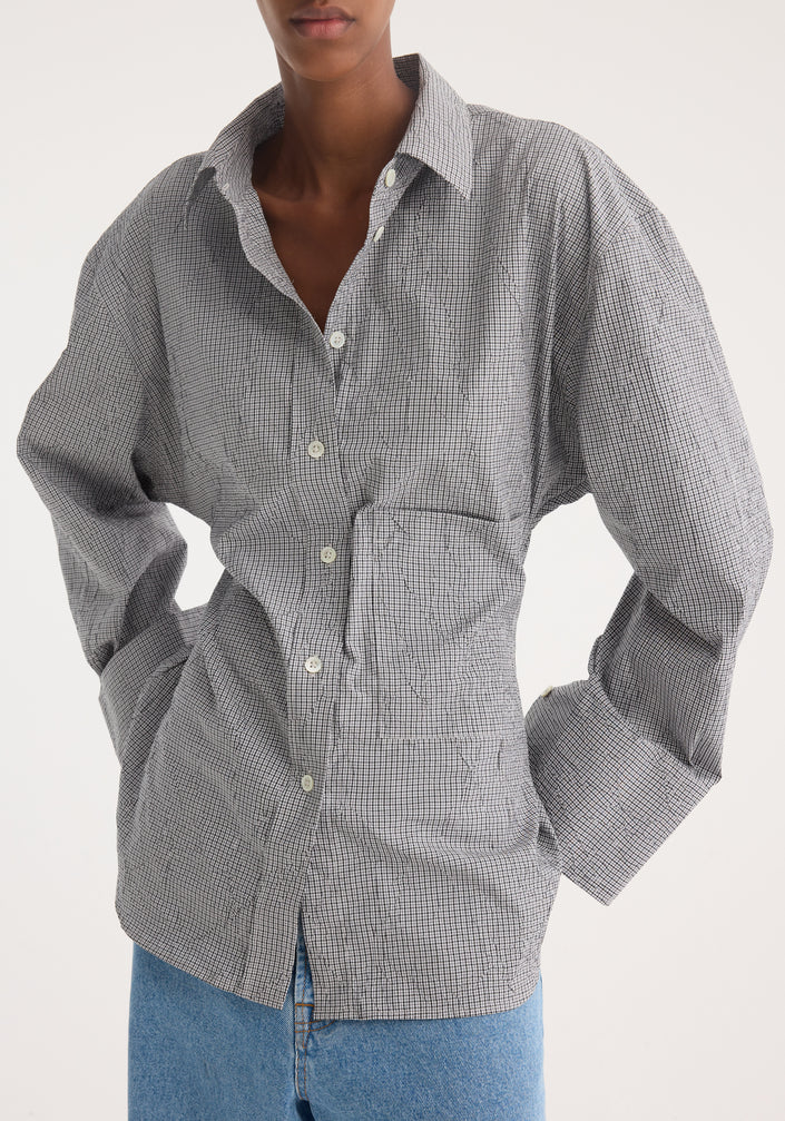 Crushed checked shaped shirt | mini grey check