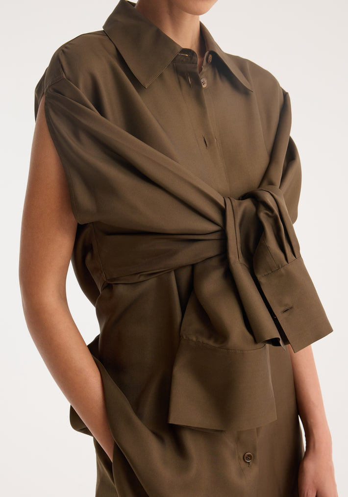 Silk gilet-shirt | forest