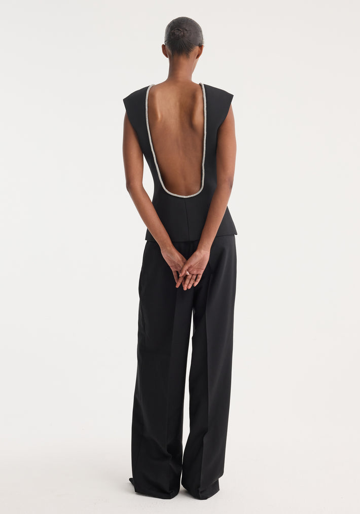 Open back appliqué top | black
