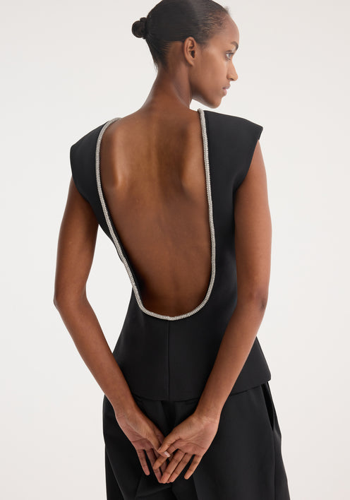 Open back appliqué top | black