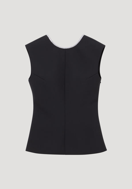 Open back appliqué top | black