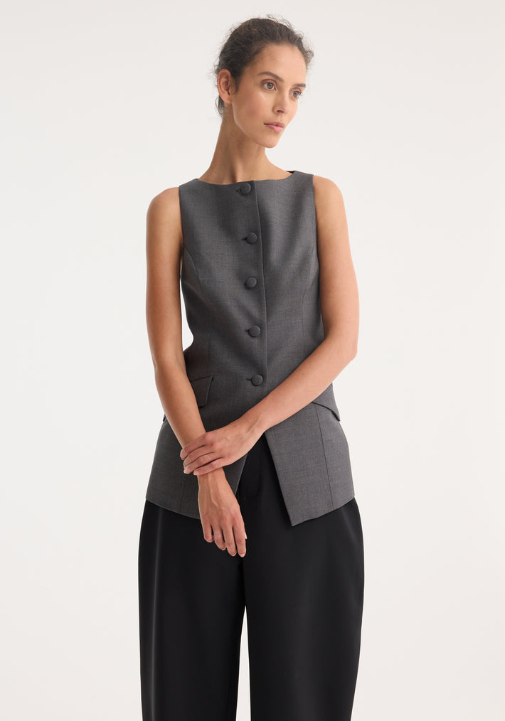 Boat-neck waistcoat | dark grey melange