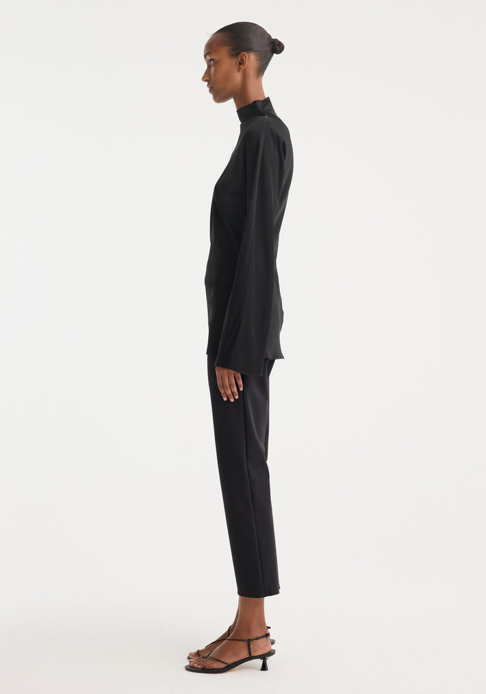 Satin waisted top | black
