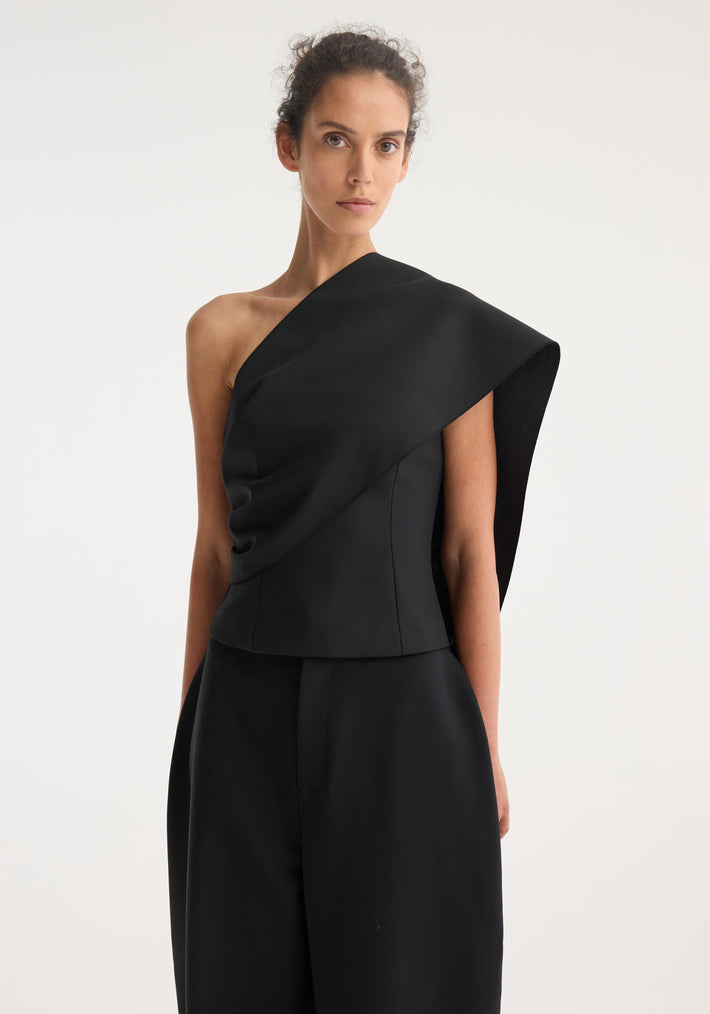 One-shoulder cape top | black
