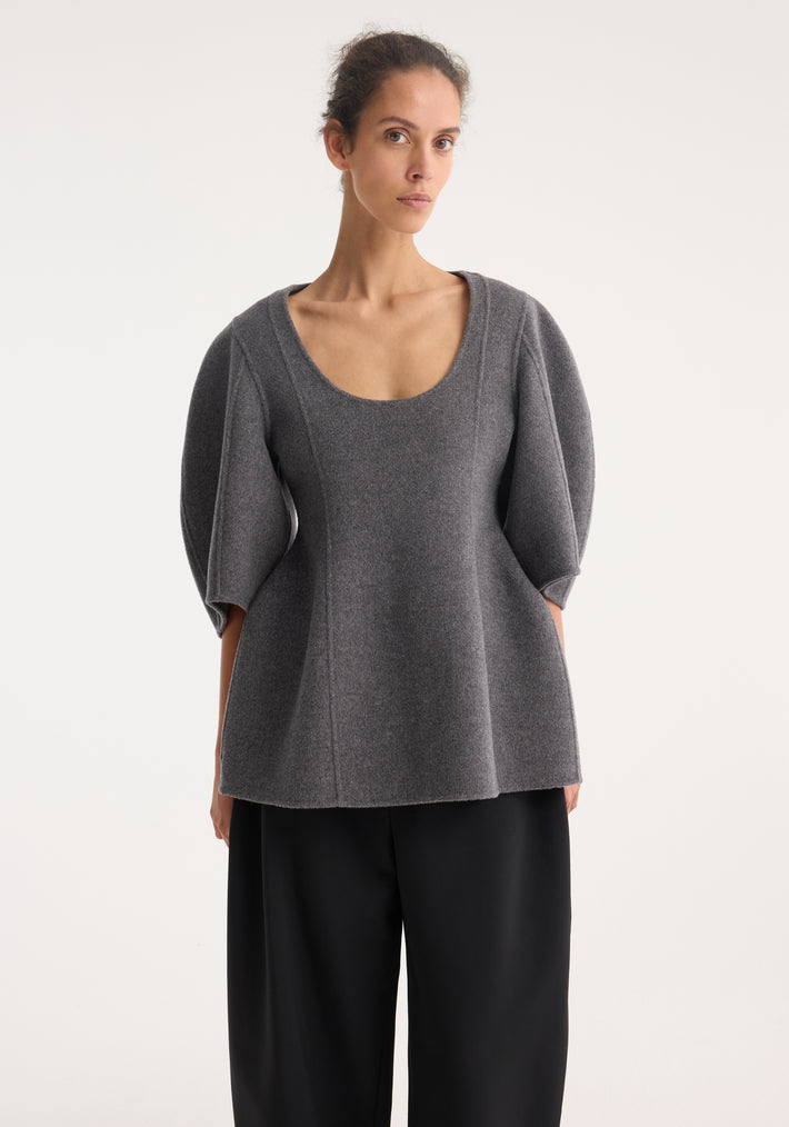 Sculptural double-faced top | mid grey melange