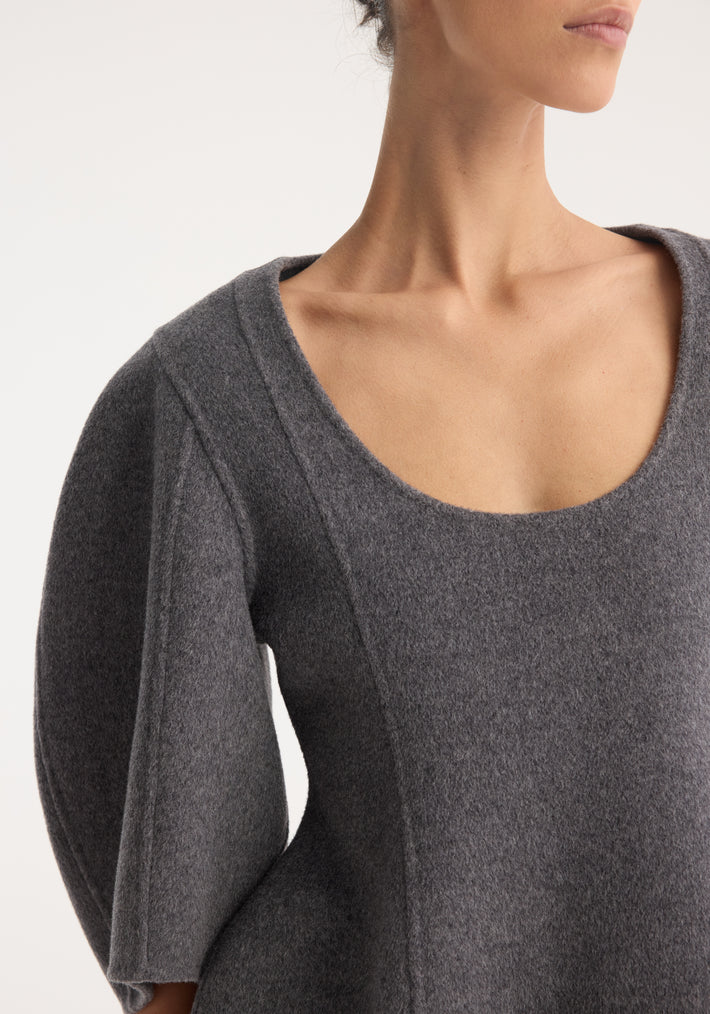 Sculptural double-faced top | mid grey melange