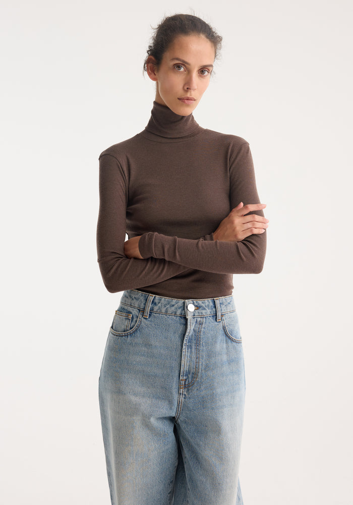 Fine merino turtleneck | brown melange
