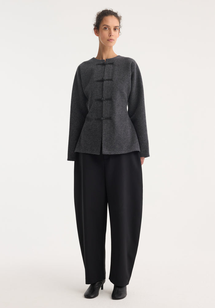 Pankou closure waisted cardigan | mid grey melange