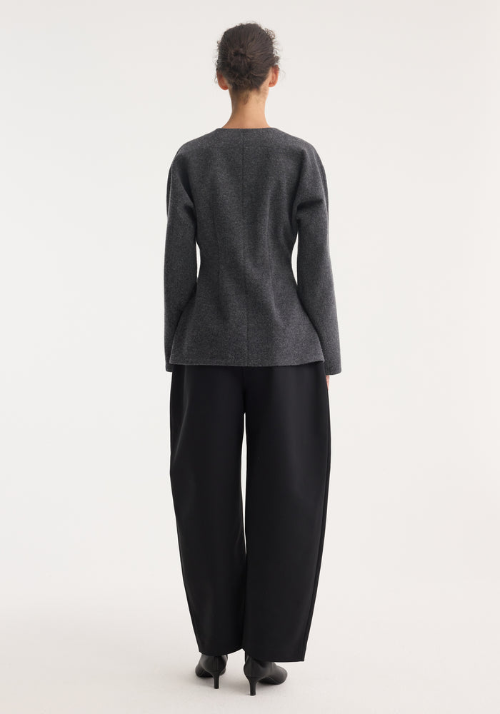 Pankou closure waisted cardigan | mid grey melange