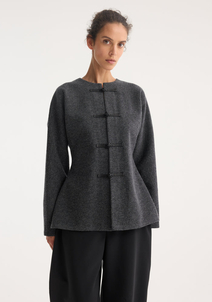 Pankou closure waisted cardigan | mid grey melange