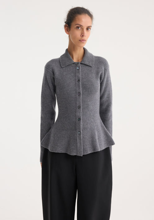 Waisted rib cardigan | dark grey melange