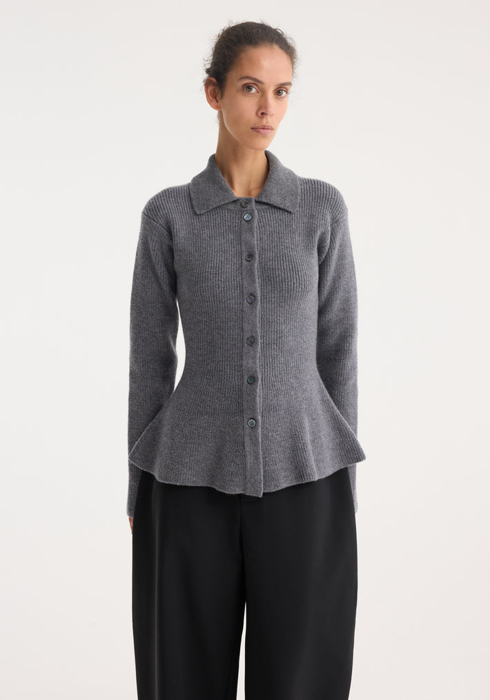 Waisted rib cardigan | dark grey melange