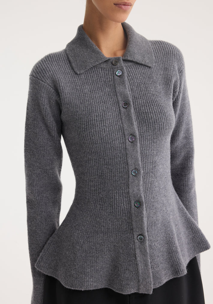 Waisted rib cardigan | dark grey melange
