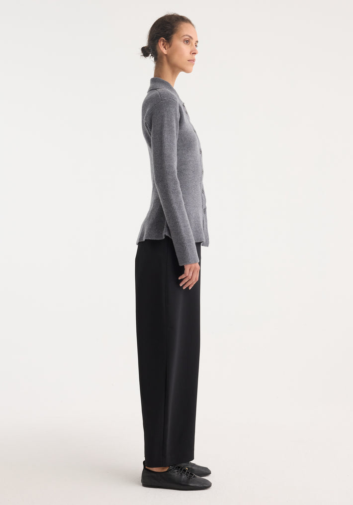 Waisted rib cardigan | dark grey melange