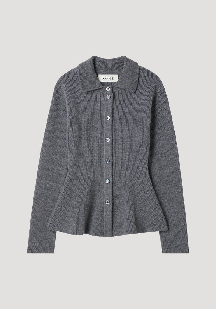 Waisted rib cardigan | dark grey melange
