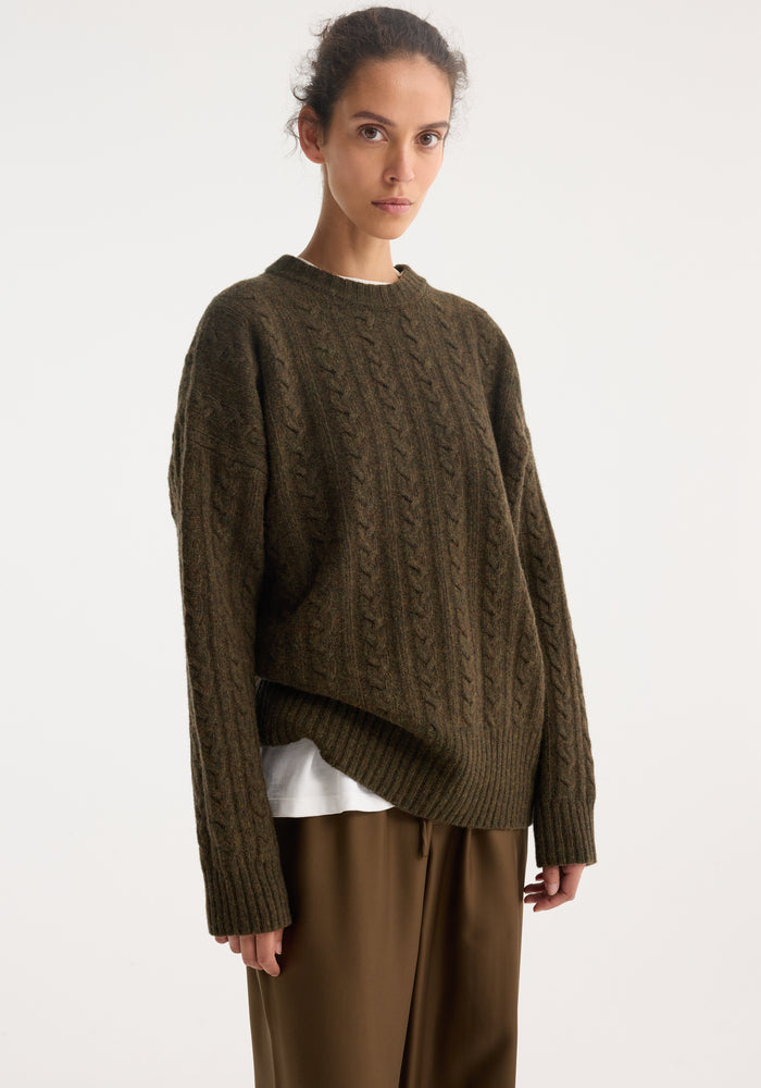 Cable knit jumper | forest melange