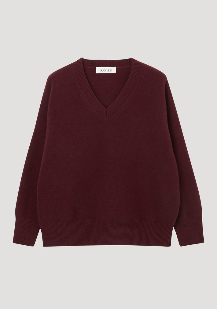 V-neck knitted jumper | burgundy