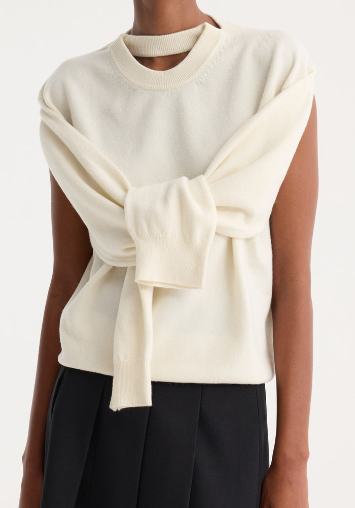 Crewneck with open neck | off white