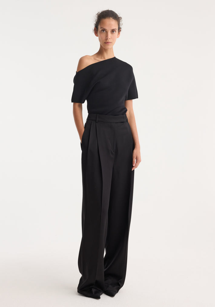 High-waist satin trousers | black
