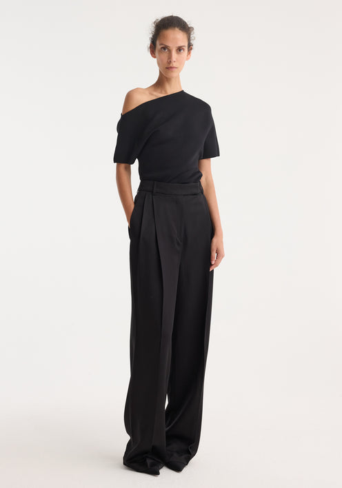 High-waist satin trousers | black