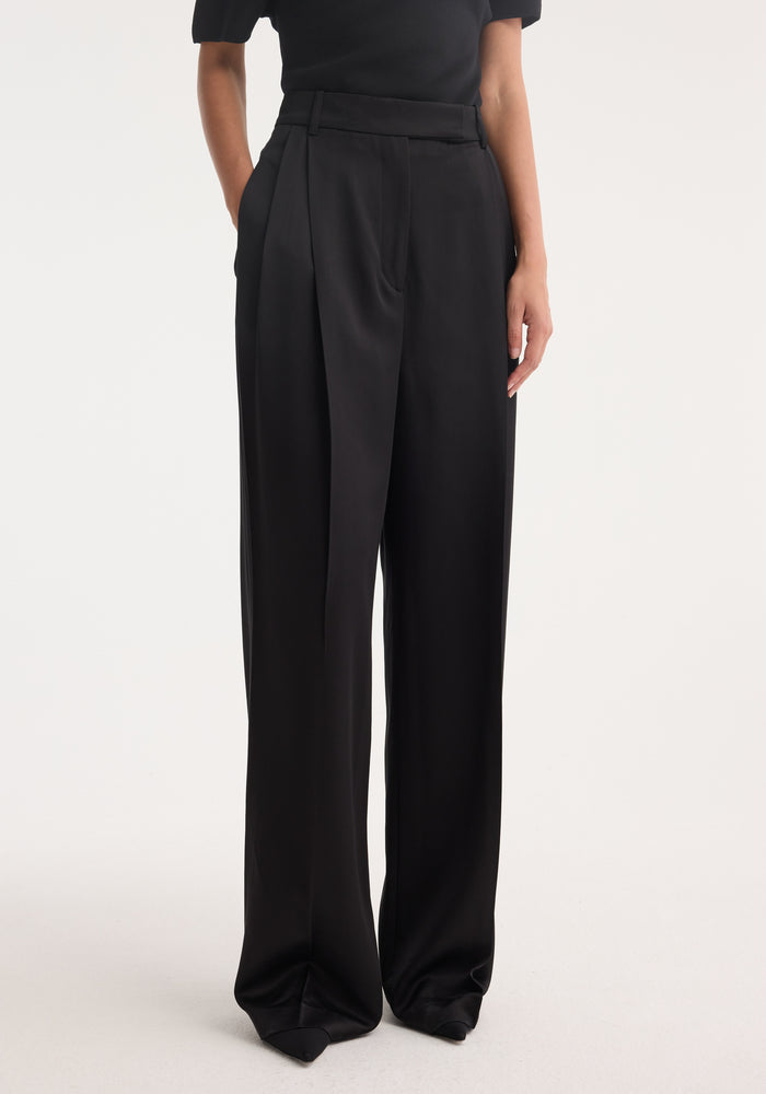 High-waist satin trousers | black