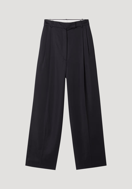 High-waist satin trousers | black