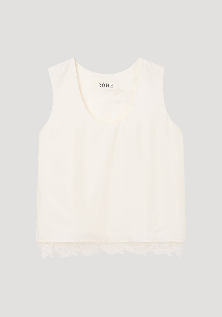 Lace-trimmed silk top | cream