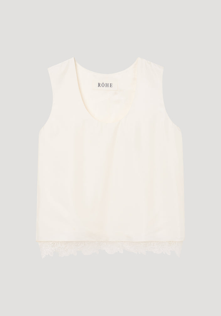 Lace-trimmed silk top | cream