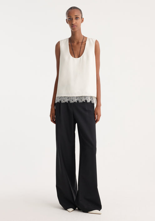 Lace-trimmed silk top | cream