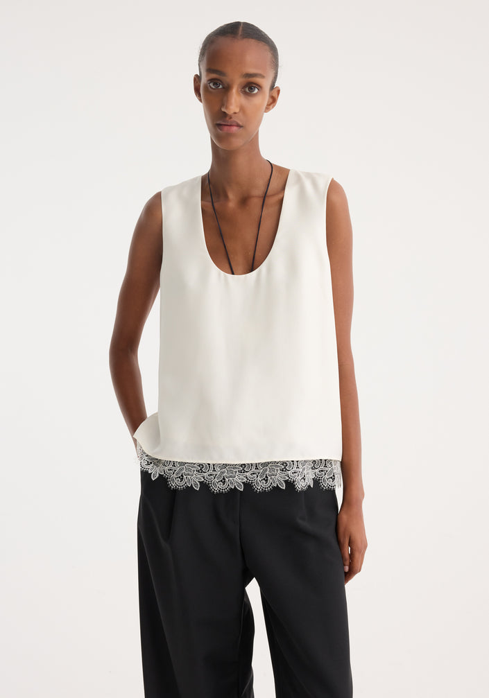 Lace-trimmed silk top | cream