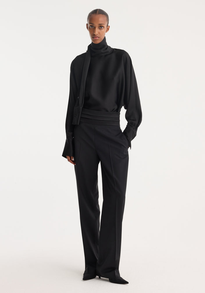 Satin cumberband trousers | black