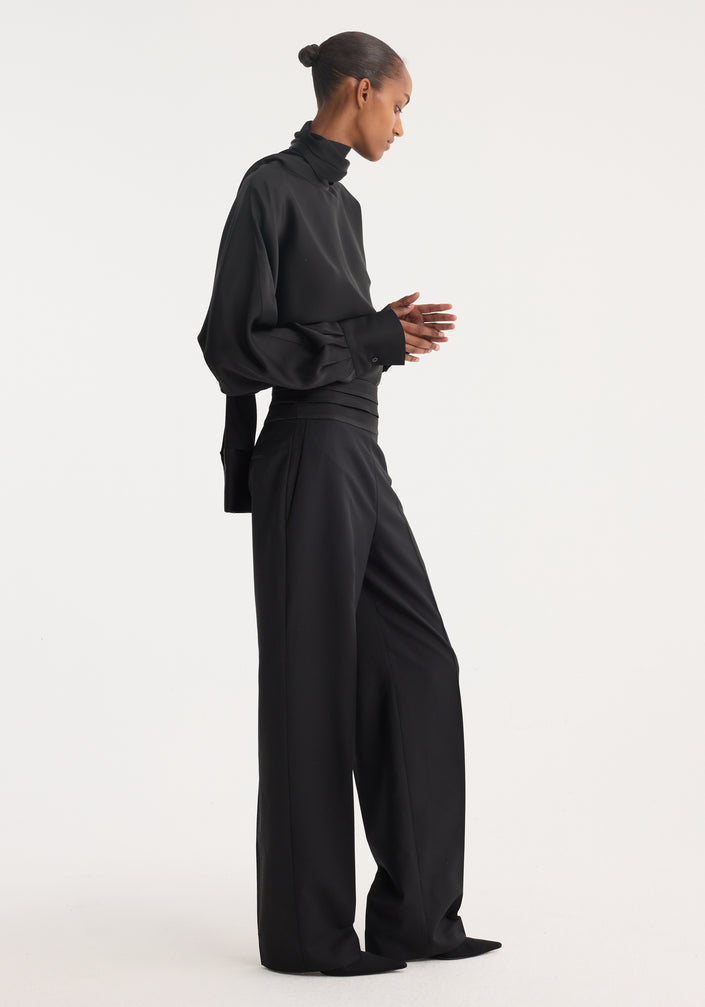 Satin cumberband trousers | black